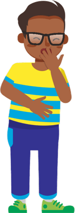 Espertonaldo criança, de óculos e camiseta listrada, com a mão no queixo em atitude de quem está pensando.